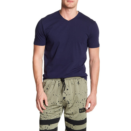 V-Neck Solid T-Shirt // Navy (S)