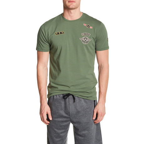 Military Patch Printed T-Shirt // Olive (S)