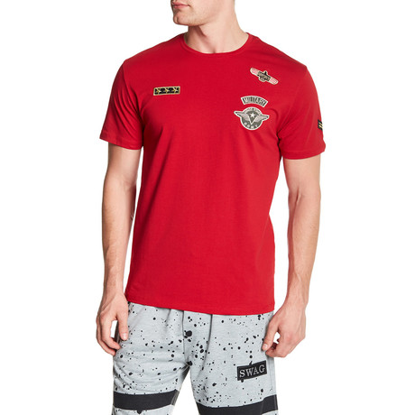 Military Patch Printed T-Shirt // Red (S)