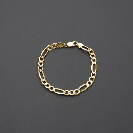 14K Hollow Gold Pave Diamond Cut Hollow Figaro Chain Bracelet // 5mm // 8"
