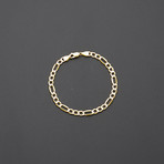 14K Hollow Gold Pave Diamond Cut Hollow Figaro Chain Bracelet // 5mm // 8" (3mm)