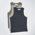 Ultra Soft Semi-Fitted Tank Top // Charcoal + Military Green + Heather Gray // Pack of 3 (XL)