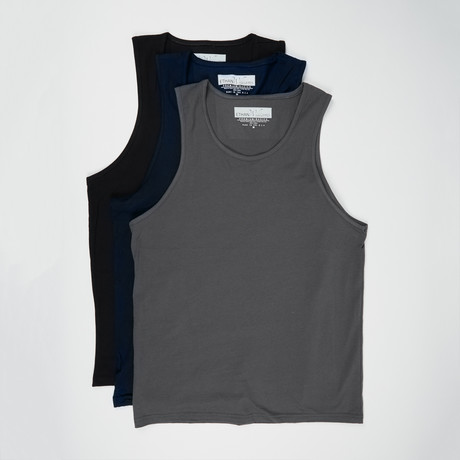 Ultra Soft Semi-Fitted Tank Top // Black + Heavy Metal + Navy // Pack of 3 (S)