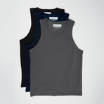 Ultra Soft Semi-Fitted Tank Top // Black + Heavy Metal + Navy // Pack of 3 (L)
