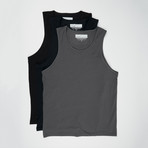 Ultra Soft Sueded Tank Top // Black + Black + Heavy Metal // Pack of 3 (XL)