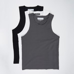 Ultra Soft Semi-Fitted Tank // Black + Heavy Metal + White // Pack of 3 (M)