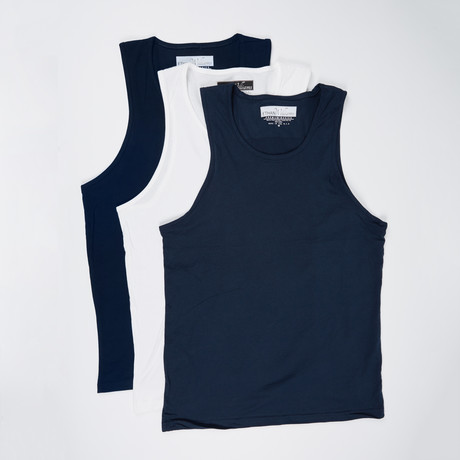 Ultra Soft Semi-Fitted Tank Top // Navy + Navy + White // Pack of 3 (S)