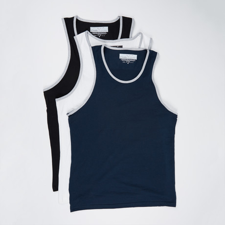 Ultra Soft Semi-Fitted Ringer Tank Top // Black + Navy + White // Pack of 3 (S)