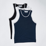 Ultra Soft Semi-Fitted Ringer Tank Top // Black + Navy + White // Pack of 3 (M)