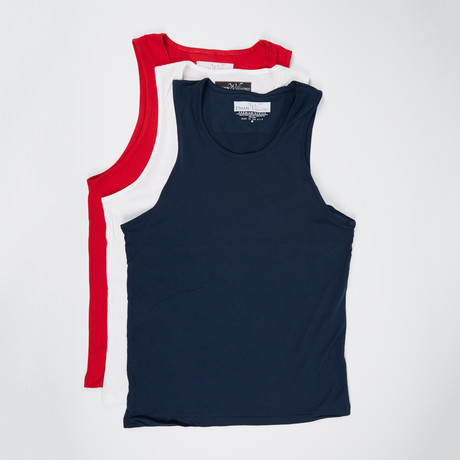 Ultra Soft Semi-Fitted Tank Top // Red + White + Navy // Pack of 3 (S)
