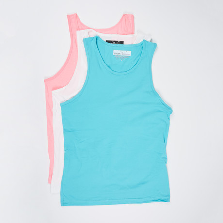 Ultra Soft Semi-Fitted Tank Top // Pink + Sky Blue + White // Pack of 3 (S)