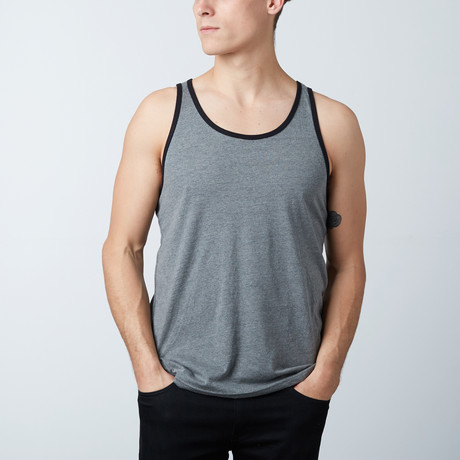 Ultra Soft Semi-Fitted Ringer Tank Top // Charcoal + Black (S)