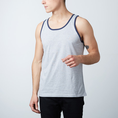 Ultra Soft Semi-Fitted Ringer Tank Top // Heather Gray + Navy (S)