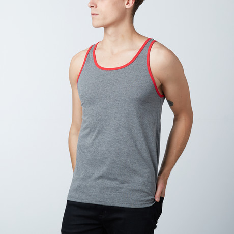 Ultra Soft Semi-Fitted Ringer Tank Top // Charcoal + Red (S)