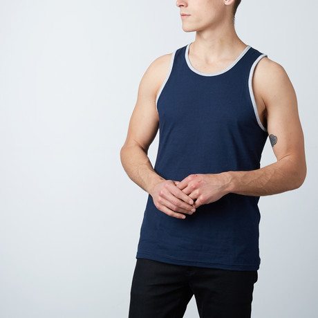 Ultra Soft Semi-Fitted Ringer Tank Top // Navy + Heather Gray (M)