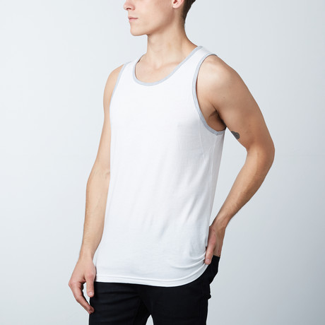 Ultra Soft Semi-Fitted Ringer Tank Top // White + Heather Gray (S)