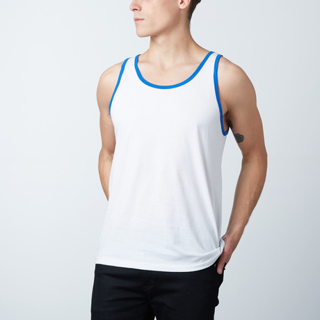 Ultra Soft Semi-Fitted Ringer Tank Top // White + Royal Blue (S)