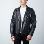 Quilted Leather Biker Jacket // Black (L)