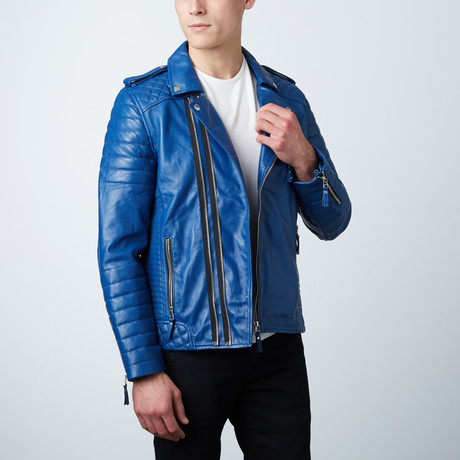 Quilted Leather Biker Jacket // Blue (3XL)