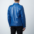 Quilted Leather Biker Jacket // Blue (L)