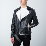 Contrast Leather Jacket // Black + White (M)