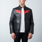 Batman Padded Leather Jacket + Red Bat (2XL)