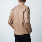 Finn Distressed Leather Jacket // Beige (M)