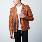 Quilted Leather Biker Jacket // Tan (XS)