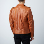 Quilted Leather Biker Jacket // Tan (L)