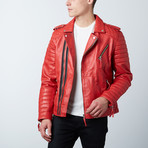 Quilted Leather Biker Jacket // Red (XL)