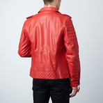 Quilted Leather Biker Jacket // Red (S)