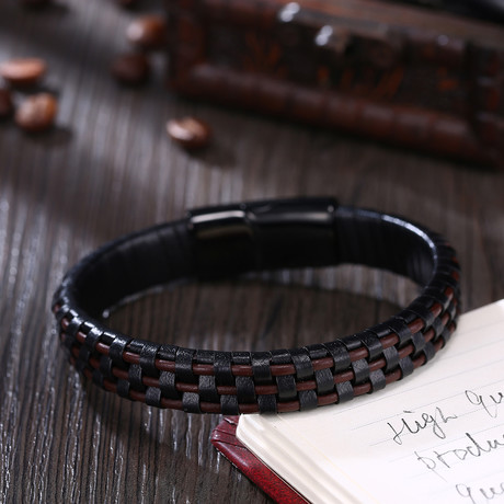 Criss Cross Leather Bracelet (Brown Burgundy + Black)
