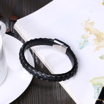 Silver Coil Inlay Leather Bracelet