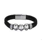 Three Skulls Black Leather Bracelet