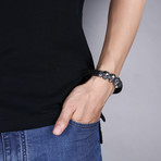 Three Skulls Black Leather Bracelet