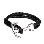 Classic Silver Anchor Black Bracelet