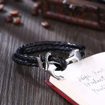 Classic Silver Anchor Black Bracelet