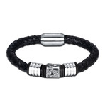 Three Emblem Design Leather Bracelet