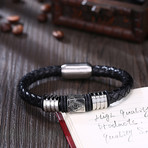 Three Emblem Design Leather Bracelet