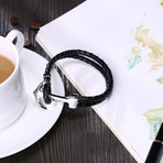 Classic Silver Anchor Black Bracelet