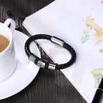 Three Emblem Design Leather Bracelet