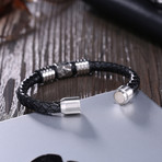 Three Emblem Design Leather Bracelet