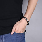 Three Emblem Design Leather Bracelet