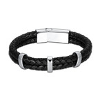 Three Silver Vertical Drop Leather Bracelet