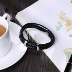 Three Silver Vertical Drop Leather Bracelet