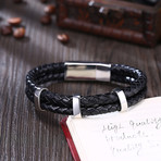 Three Silver Vertical Drop Leather Bracelet