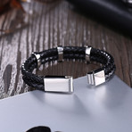 Three Silver Vertical Drop Leather Bracelet