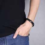 Three Silver Vertical Drop Leather Bracelet