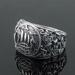 Mammen Ornament + Viking Ship Ring // Silver (14)