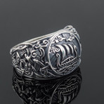Mammen Ornament + Viking Ship Ring // Silver (13)